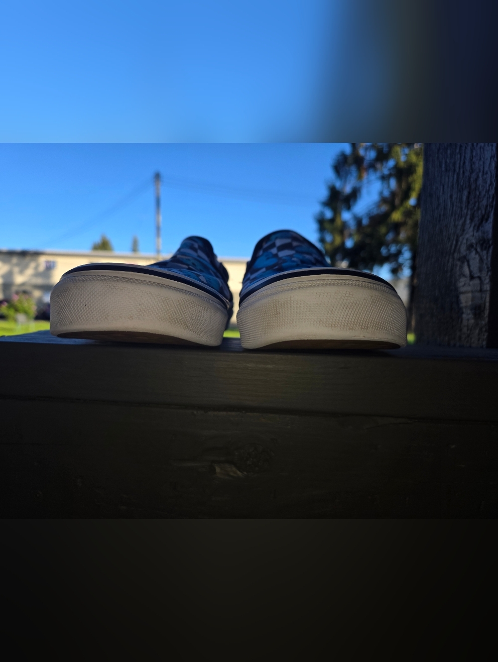 Vans Mens Slip-On Shoes - Blue Butterfly Checkered - Picture 3 of 9